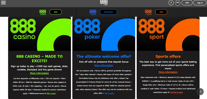 888Casino elcome Bonus screenshot
