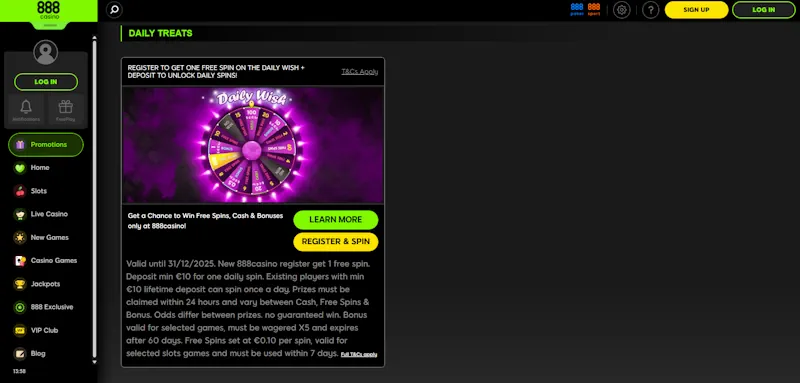 888Casino Ongoing Offers screenshot
