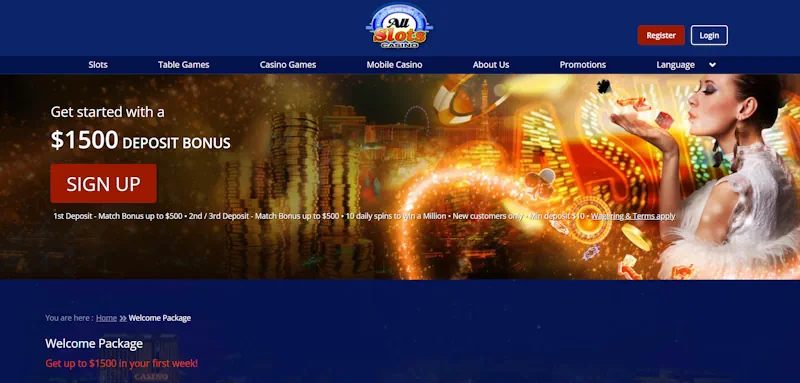 All Slots Casino Welcome Bonus screenshot