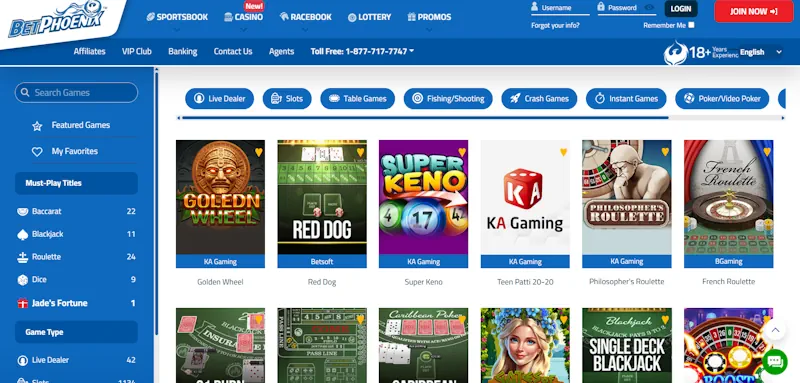 BetPhoenix casino Table screenshot