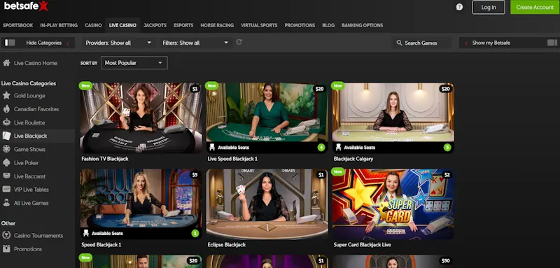 Betsafe Casino Table screenshot