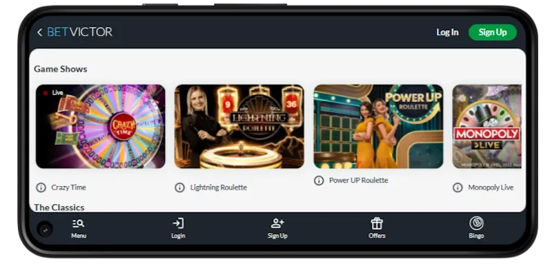 BetVictor's Casino Mobile Play screenshot