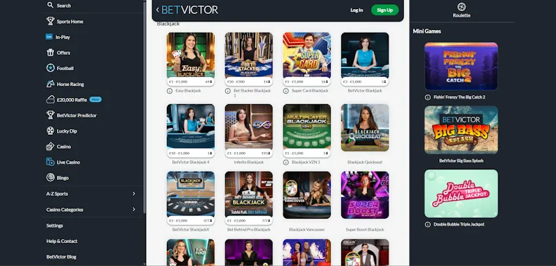 BetVictor's Casino Table screenshot