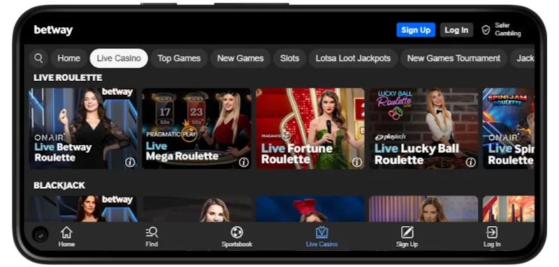 Betway Casino Live screenshot