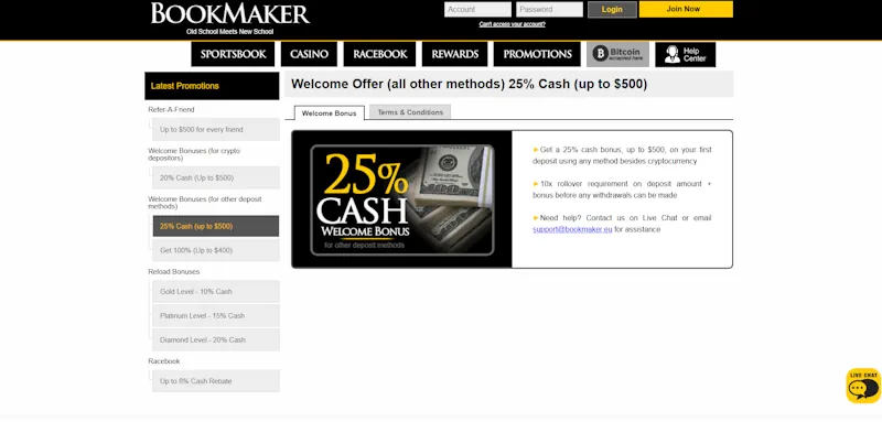 Bookmaker Casino Welcome Bonus screenshot