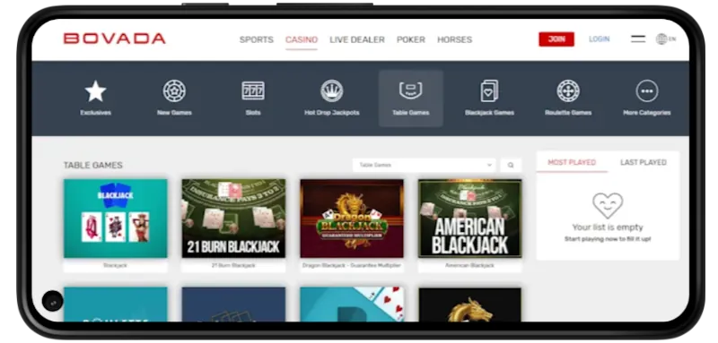 Bovada Casino Table screenshot
