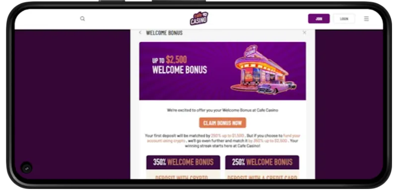 Cafe Casino Welcome Bonus screenshot