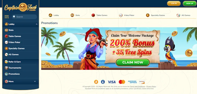 Captain Jack Casino Welcome Bonus screenshot