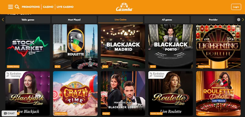 Casimba Casino Live screenshot