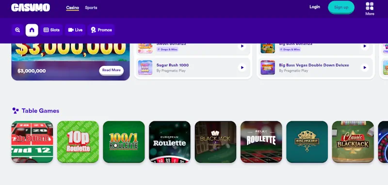 Casumo Casino Table screenshot