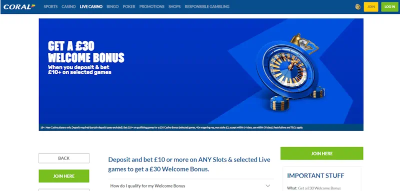 coral Casino Welcome Bonus screenshot