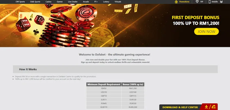 Dafabet Casino Welcome Bonus screenshot