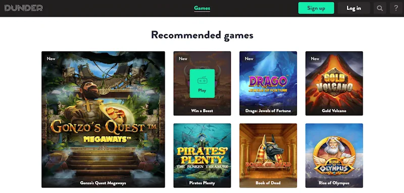 Dunder Casino Games screenshot