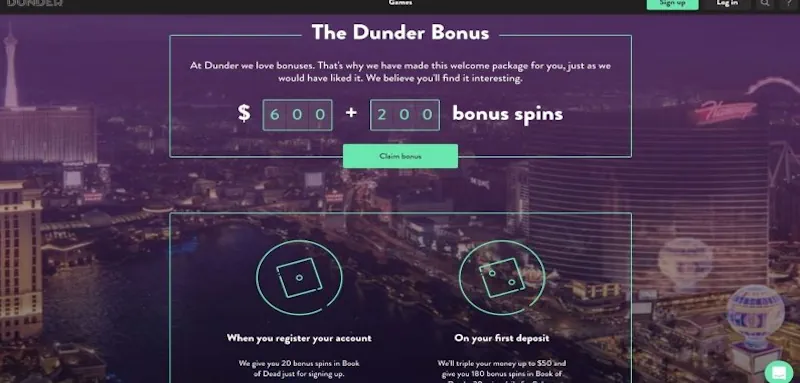 Dunder Casino Welcome Bonus screenshot