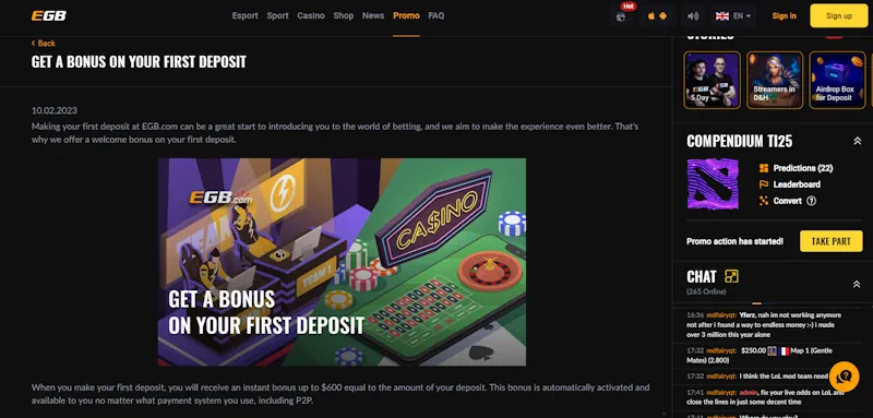 EGB Welcome Bonus screenshot