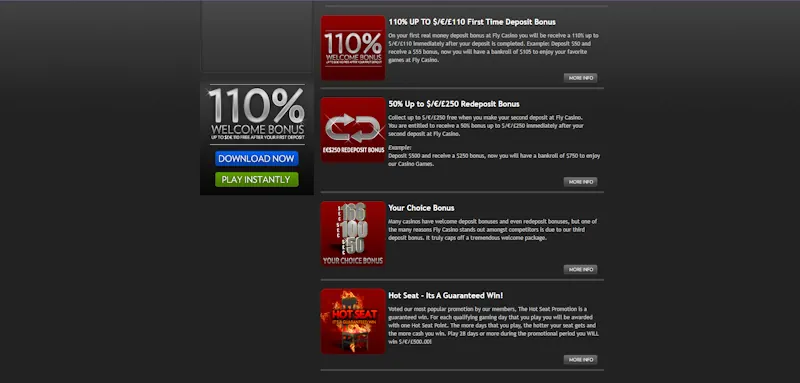 Fly Casino Ongoing Offers screenshot