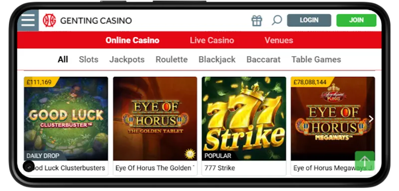 Genting Casino Mobile Play screenshot