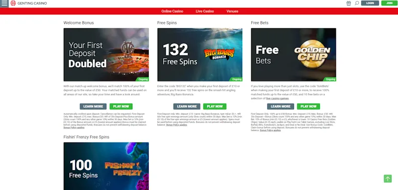 Genting Casino Ongoing Offers screenshot