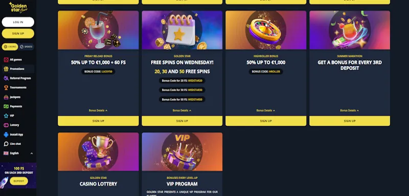 Golden Star Casino Ongoing Offers screenshot