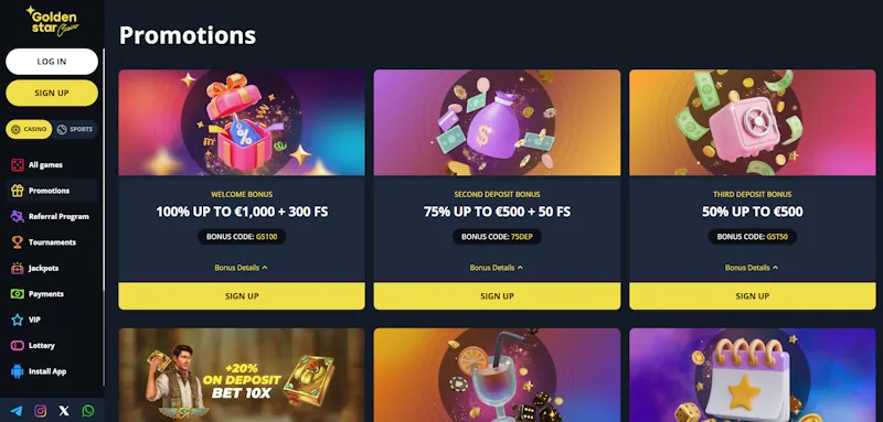 Golden Star Casino Welcome Bonus screenshot