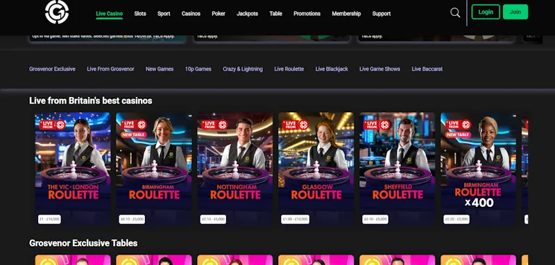 Grosvenor Casino Live screenshot