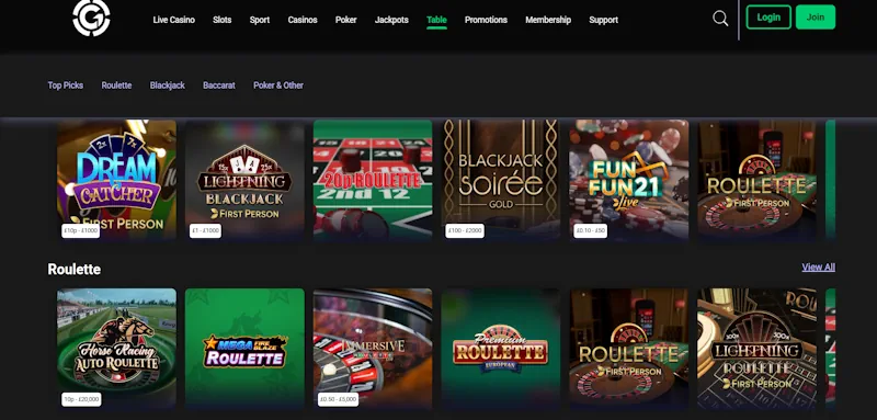 Grosvenor Casino Table screenshot