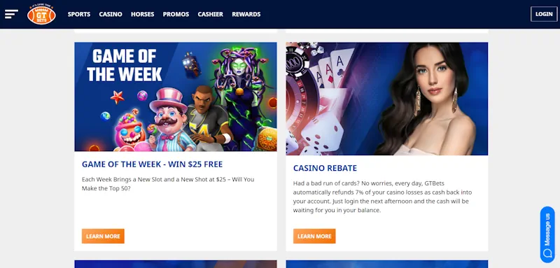 GTBets Casino Ongoing Offers screenshot