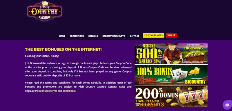 High Country Casino Ongoing Offers screenshot