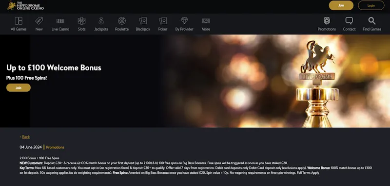 Hippodrome Casino Welcome Bonus screenshot