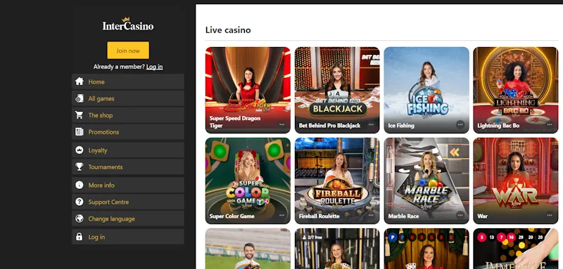 InterCasino Live screenshot