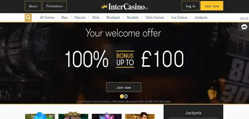 SInterCasino Welcome Bonus screenshot