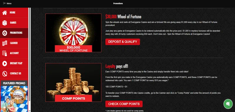 Intertops Casino ngoing Offers screenshot