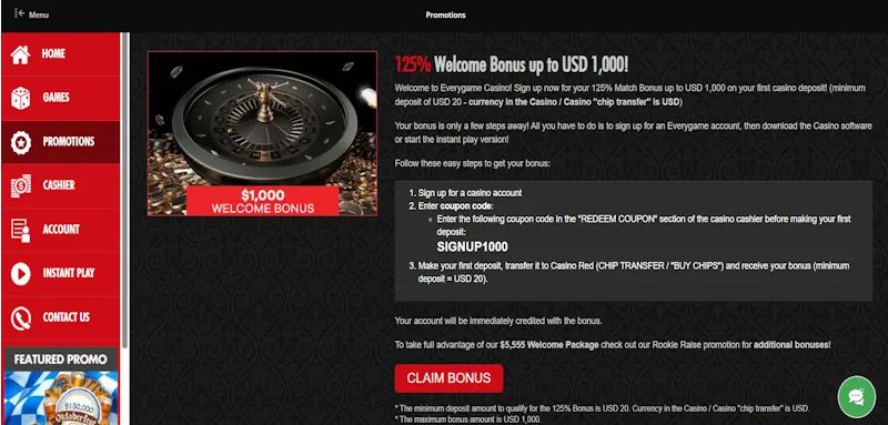 Intertops Casino Welcome Bonus screenshot