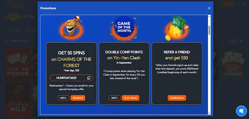 Jackpot Capital Casino Ongoing Offers screenshot