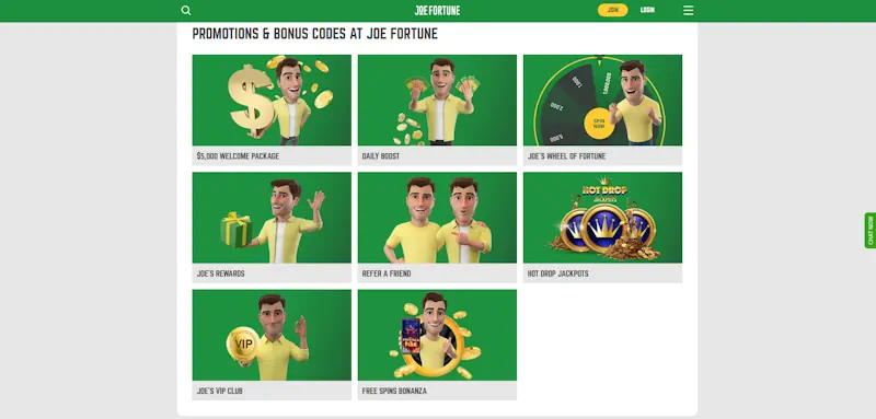 Joe Fortune Casino Ongoing Offers screenshot