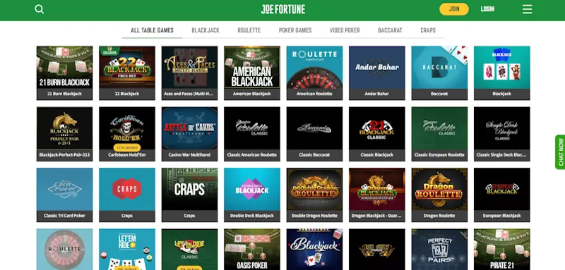 Joe Fortune Casino Table screenshot