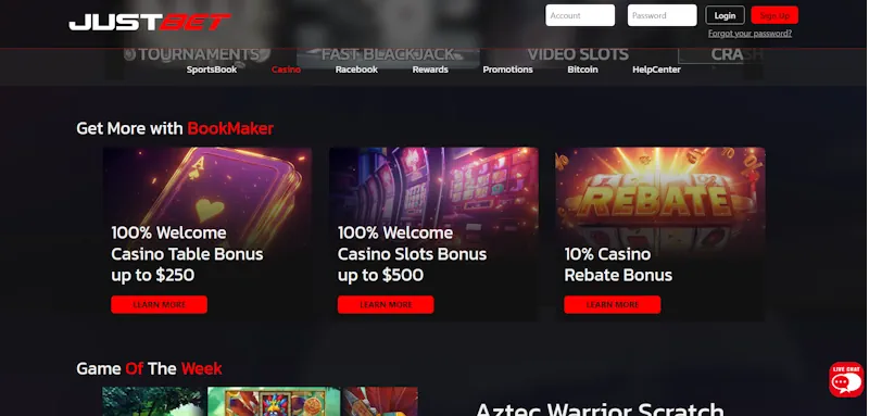 JustBet Casino Welcome Bonus screenshot