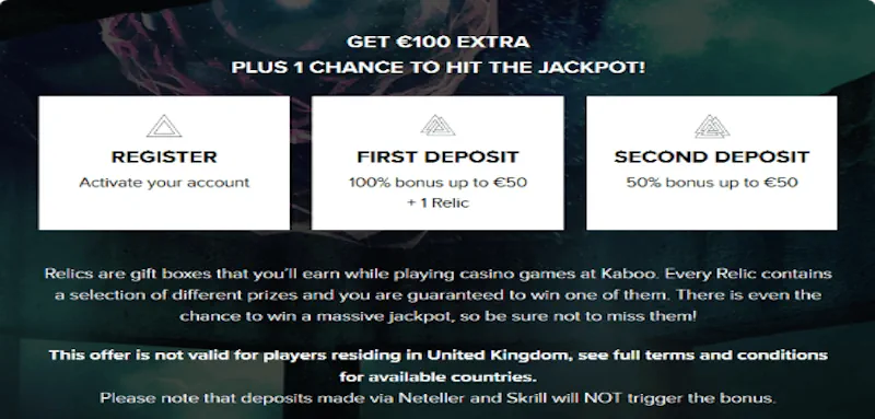 Kaboo Casino Welcome Bonus screenshot