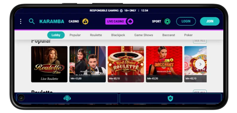 Karamba Casino Mobile Play screenshot