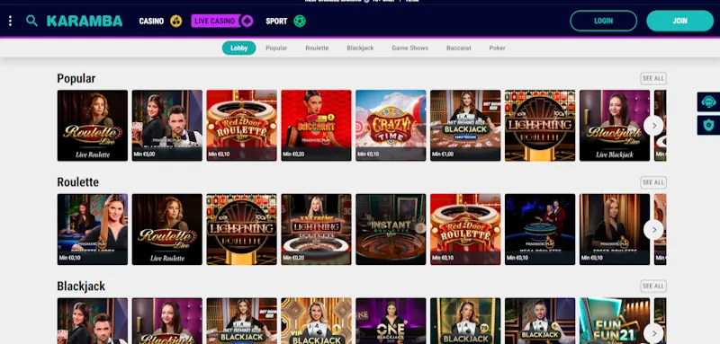 Karamba Casino Live screenshot