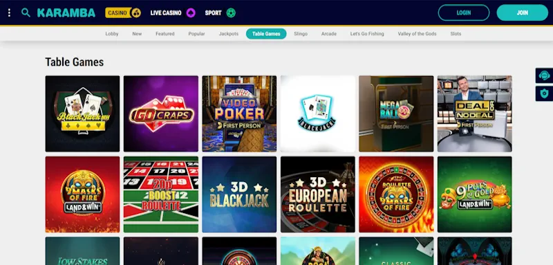 Karamba Casino Table screenshot