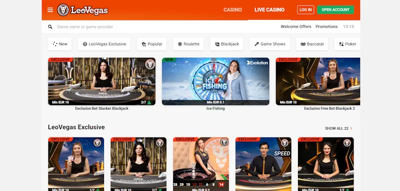 LeoVegas Casino Live screenshot