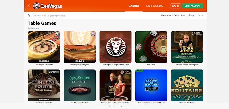 LeoVegas Casino Table screenshot