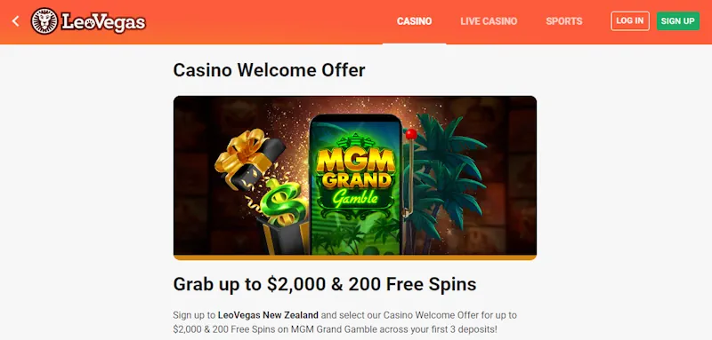 LeoVegas Casino Welcome Bonus screenshot