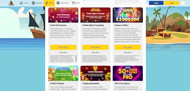 Lucky Admiral Casino Ongoing Offers screenshot