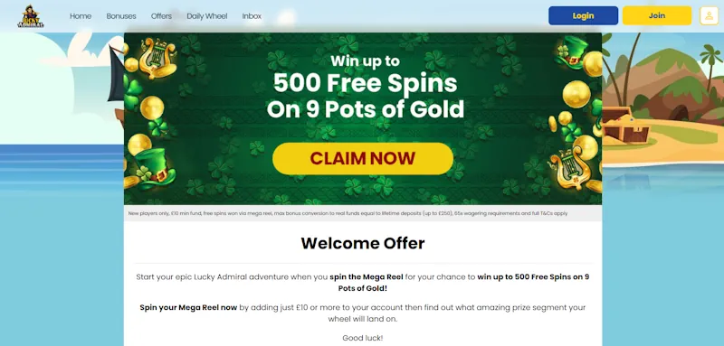 Lucky Admiral Casino Welcome Bonusscreenshot