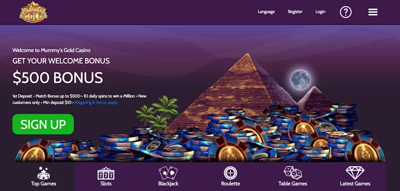 Mummy Gold Casino Welcome Bonus screenshot