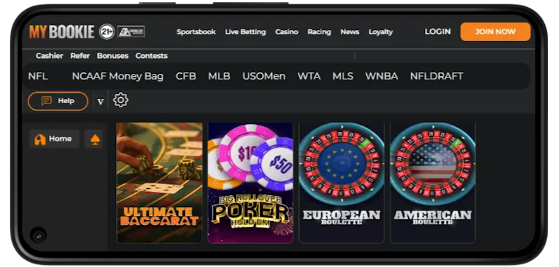 MyBookie Casino Table screenshot