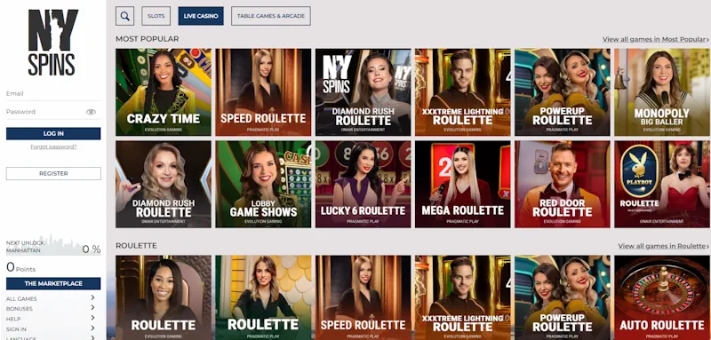 NYspins Casino Live screenshot