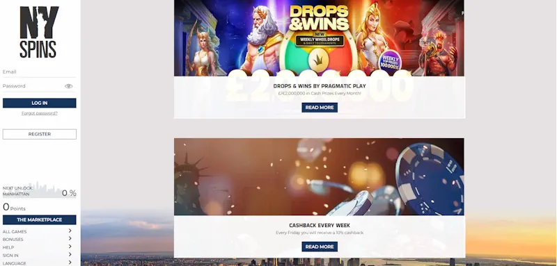 NYspins Casino Ongoing Offers screenshot